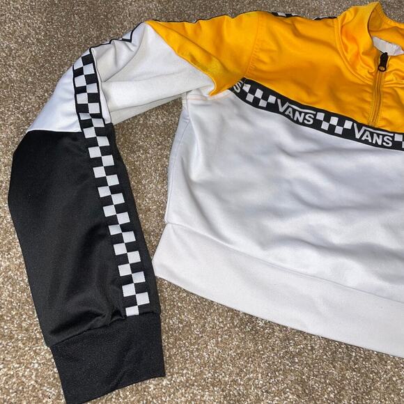 Vans Black Yellow Checked Crop Top Womems XS Racing stripe 1/4 zip up Nascar - Picture 7 of 11